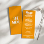 Menu Retro Jaune Super lumineux Moderne Unique Mariage<br><div class="desc">Un menu coloré rétro et moderne, jaune mariage clair, pour le dîner. Ce qui présente un design modèle chic de boho vintage jaune arrière - plan et oxford bleu typographie et menu écrit à la main en bleu. Et un arrière - plan vert verdoyant. Parfait et assorti à toute la...</div>