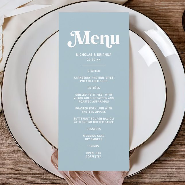 Menu Retro les années 70 Dusty Mariage bleu (Créateur téléchargé)