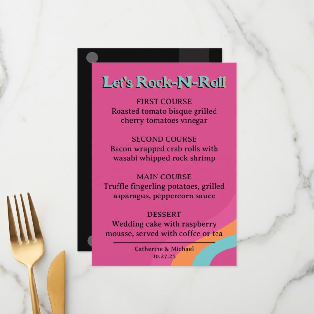 Menu Retro les années 70 Musique Cassette Super Fuchsia (Devant/Arrière en situation)