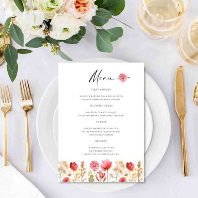 Menu Retro Pastel Pink Boho Fleur sauvage Détails sur l (Créateur téléchargé)