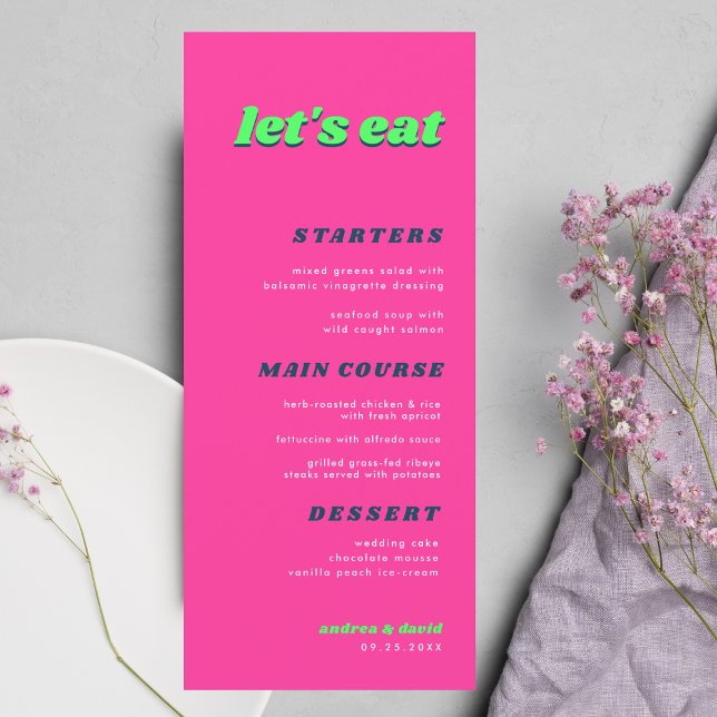 Menu Retro Pink & Green Mariage N'importe quel événemen (Créateur téléchargé)