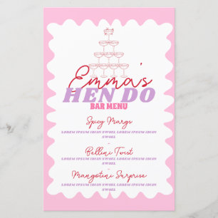 Menu Retro Pink Red Wavy Border Party Boissons