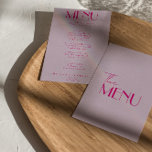 Menu Rétro rose brillant Funky moderne Mariage français<br><div class="desc">Un menu de dîner mariage moderne et coloré rétro et moderne. Ce qui présente le design modèle chic de boho vintage lavande arrière - plan et la typographie rose et menu écrit à la main en rose. Parfait et assorti à toute la suite.</div>