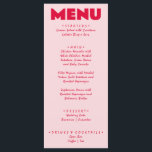 Menu Rétro rose rouge brillant Funky Gras Mariage moder<br><div class="desc">Un menu coloré rétro moderne et branché,  rose rouge mariage. Ce qui présente un design modèle chic de boho rose arrière - plan et rouge vif typographie magenta et menu écrit à la main en rouge. Parfait et assorti à toute la suite.</div>