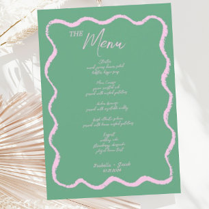 Menu Retro Squiggle rose et vert Mariage manuscrit