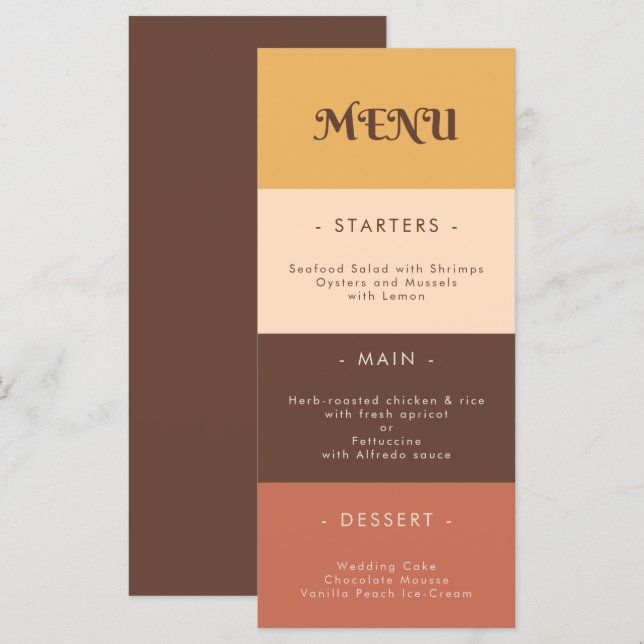 Menu Retro Stripes Seventies 60s les années 70 Mariage  (Devant / Derrière)