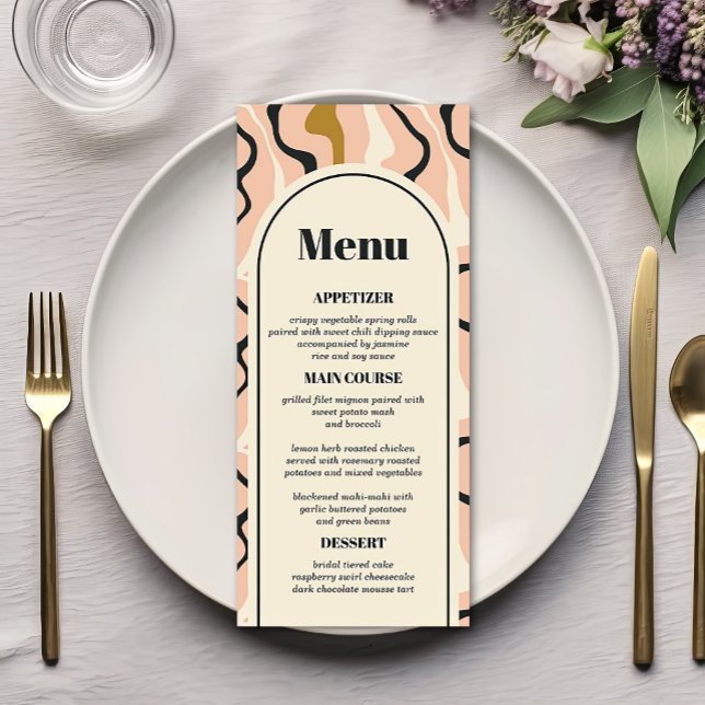 Menu Rétro Tourbillon Arche Rose Noir Or Crème Mariage (Créateur téléchargé)