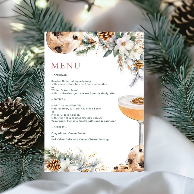 Menu Réunion de Noël aux cocktails et fleurs hivernales (Créateur téléchargé)