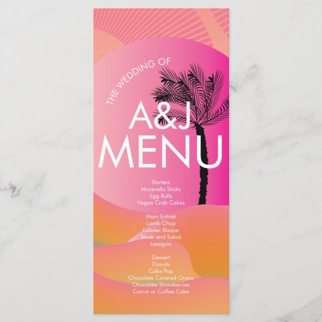 Menu Réveil Tropical Rose Orange Blanc Mariage Gras (Devant)