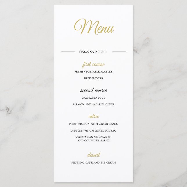Menu Revêtement photo moderne Gold Mariage élégant (Devant)