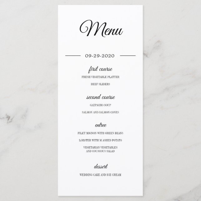 Menu Revêtement photo moderne Mariage élégant (Devant)