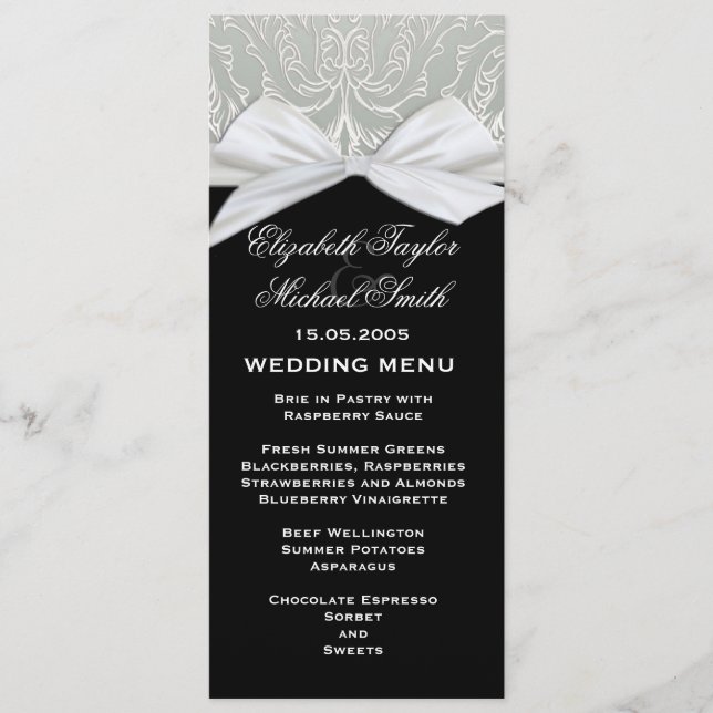 Menu Ribbon de luxe Silver/Black Mariage damassé (Devant)