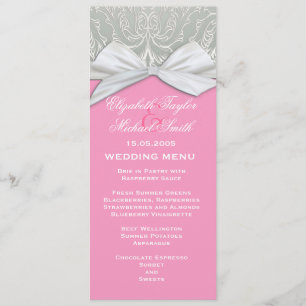 Menu Ribbon de luxe Silver/Pink Mariage damassé
