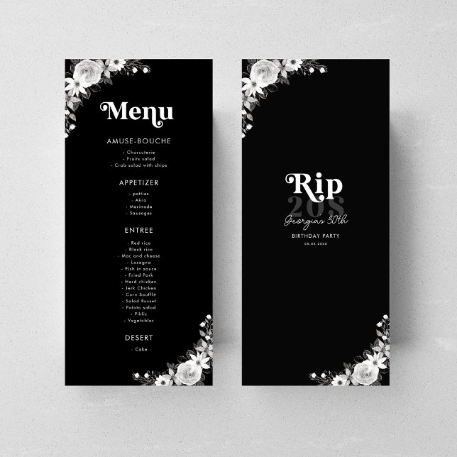 Menu Rip To My Twenties Black 30th Birthday Party (Créateur téléchargé)