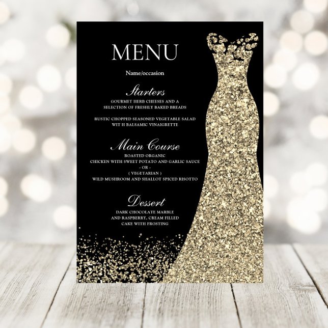 Menu Robe d'étincelle dorée Noir fête d'anniversaire (Créateur téléchargé)