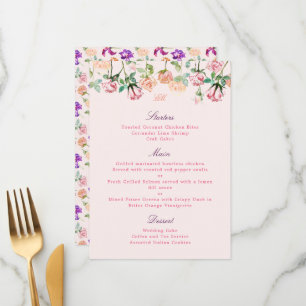 Menu Romance Bohème Botanique aux Roses Aquarelle