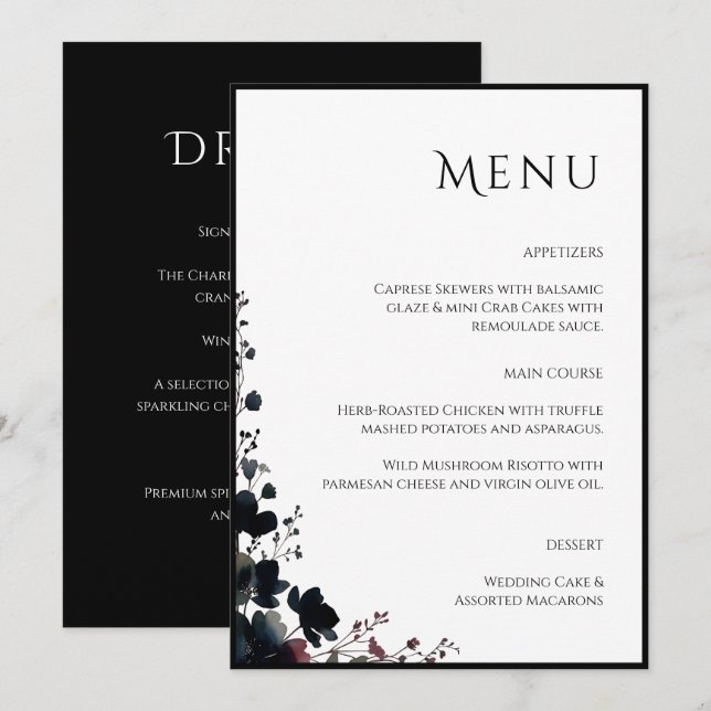 Menu Romantic Floral Wedding Soft Elegant (Devant / Derrière)