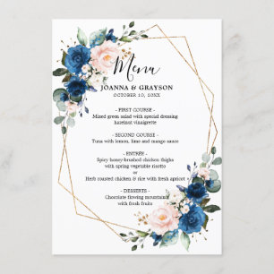 Menu Romantic Navy Blue Blush Rose Floral géométrique