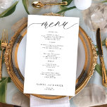 Menu romantique budget noir et blanc mariage<br><div class="desc">Script de calligraphie minimaliste en noir et blanc simple texte personnalisé modèle BUDGET carte de menu mariage abordable.</div>