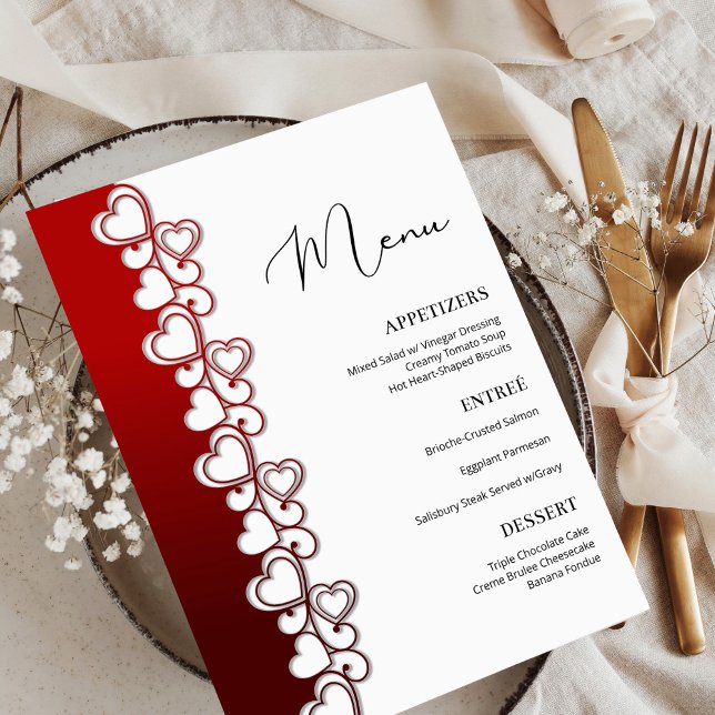 Menu Romantique Coeurs rouges tourbillonne Saint Valent (Créateur téléchargé)