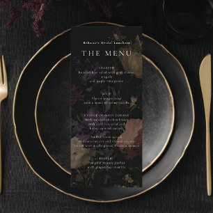 Menu Romantique Moody Dark Flowers Fête des mariées Mar
