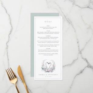 Menu Romantique vert Swan Couple Mariage