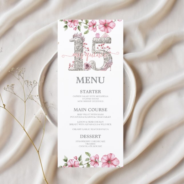 Menu Rose argent Mis Quince Quinceañera (Créateur téléchargé)