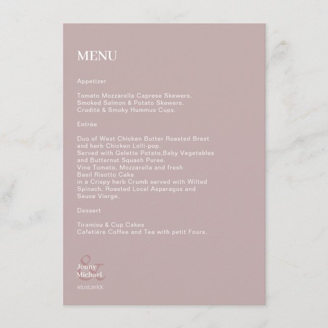 Menu Rose blanc simple et moderne (Devant)