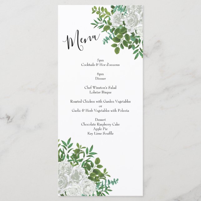 Menu Rose blanche Mariage Floral Classic (Devant)