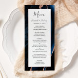 Menu Rose bleu de la marine moderne Mariage d'âge or<br><div class="desc">Cet élégant menu mariage moderne comprend un arrière - plan d'agate bleu marine couleur aquarelle orné d'une parties scintillant rose en faux or. Le texte s'affiche dans une élégante écriture manuscrite gris charbon et des polices de cuivre sur un rectangle blanc. La conception de l'agate est répétée à l'envers.</div>
