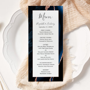 Menu Rose bleu de la marine moderne Mariage d'âge or