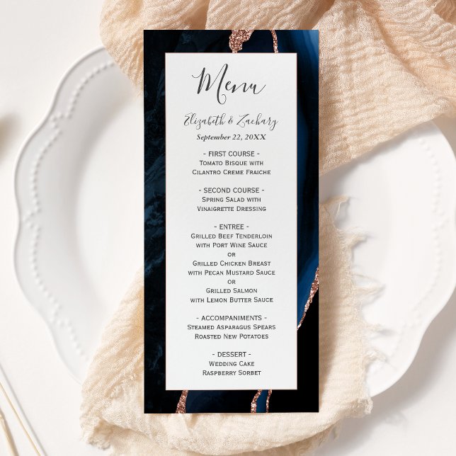 Menu Rose bleu de la marine moderne Mariage d'âge or (Créateur téléchargé)
