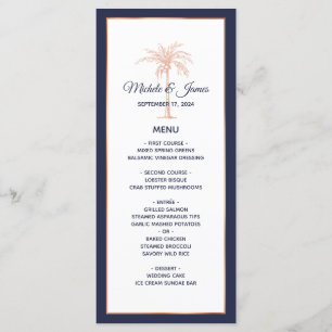 Menu Rose bleu marine Gold Cuivre Palm Tree Mariage