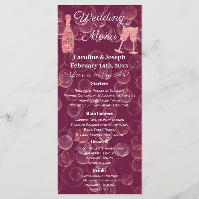 Menu Rose Champagne Pailleté et Étoiles (Devant)