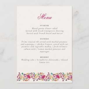 Menu Rose Classique Verte Jaune Floral Cygne Oiseau Mar