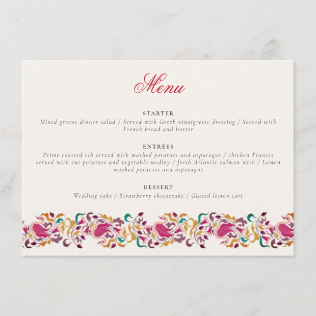 Menu Rose Classique Verte Jaune Florale Cygne Oiseau Ma (Devant)