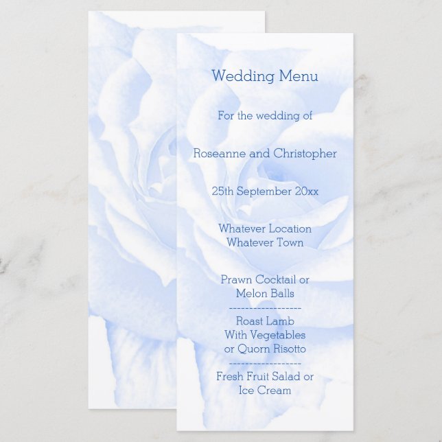 Menu Rose Design Mariage couleur bleu (Devant / Derrière)