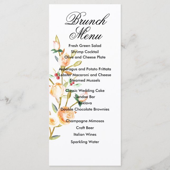 Menu Rose et Berry Mariage de tiges d'aquarelle (Devant)