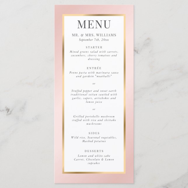 Menu Rose et or élégant Mariage moderne (Devant)