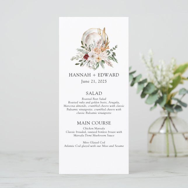 Menu Rose et verdure Simple Mariage (Debout devant)