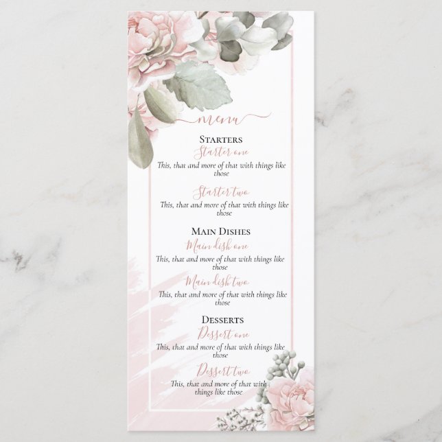 Menu Rose floral clair et poussiéreux élégant boho mari (Devant)