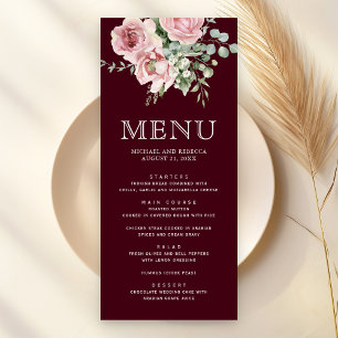 Menu Rose Floral Eucalyptus Bourgogne Mariage