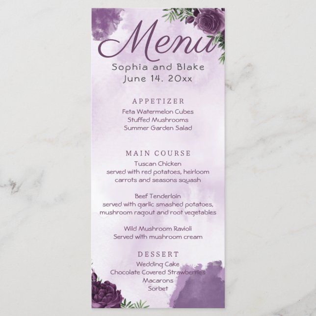 Menu Rose foncé violet Floral gothique Mariage (Devant)