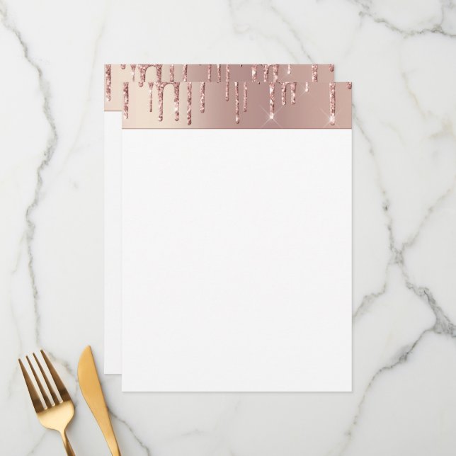 Menu Rose Gold Blush Parties scintillant Sparkle Driver (Devant/Arrière en situation)