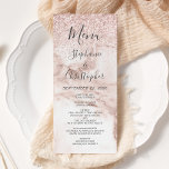 Menu Rose  Gold Marble Parties scintillant Mariage élég<br><div class="desc">Un design chic et moderne avec une élégante arrière - plan en marbre décorée de faux parties scintillant dans les tons or rose, rose et blanc. Le mot "Menu" et les noms de la mariée et du marié apparaissent dans le script gris charbon, avec le reste du texte dans la...</div>