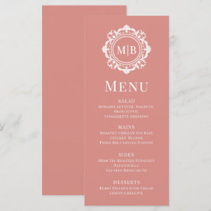 Menu Rose Gold Orné Monogramme Floral Mariage