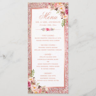 Menu Rose Gold Parties scintillant Blush Pink Floral Ma