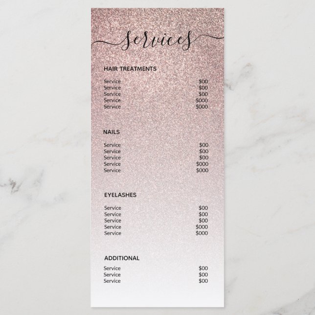Menu Rose Gold Parties scintillant Hair Salon de maquil (Dos)