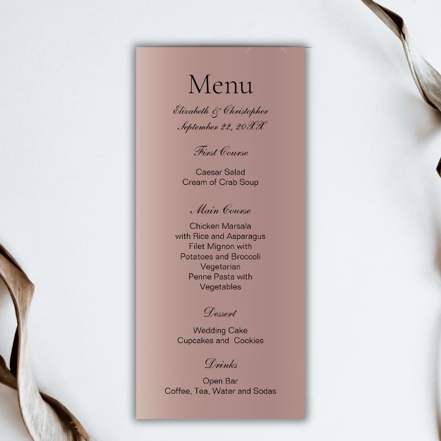 Menu Rose Gold Rose Tendances Mariage Moderne (Rose Gold Pink Trendy Modern Wedding Menu)
