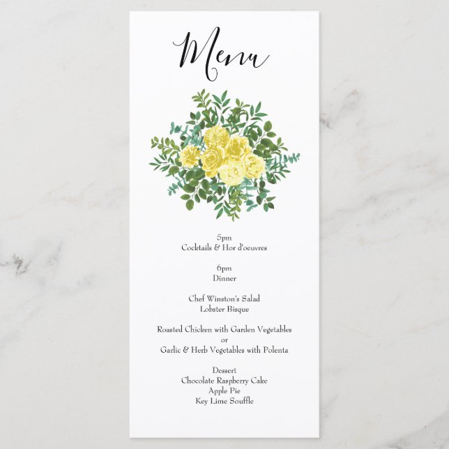 Menu Rose jaune clair Mariage vintage printemps (Devant)
